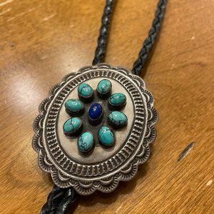 VTG 80's Native American Made Navajo Tribe Affiliated Sterling Silver Bolo Tie